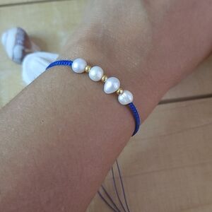 🐚NWT M11Macrame bracelet with freshwater pearl and miyuki gold beads Adjustable